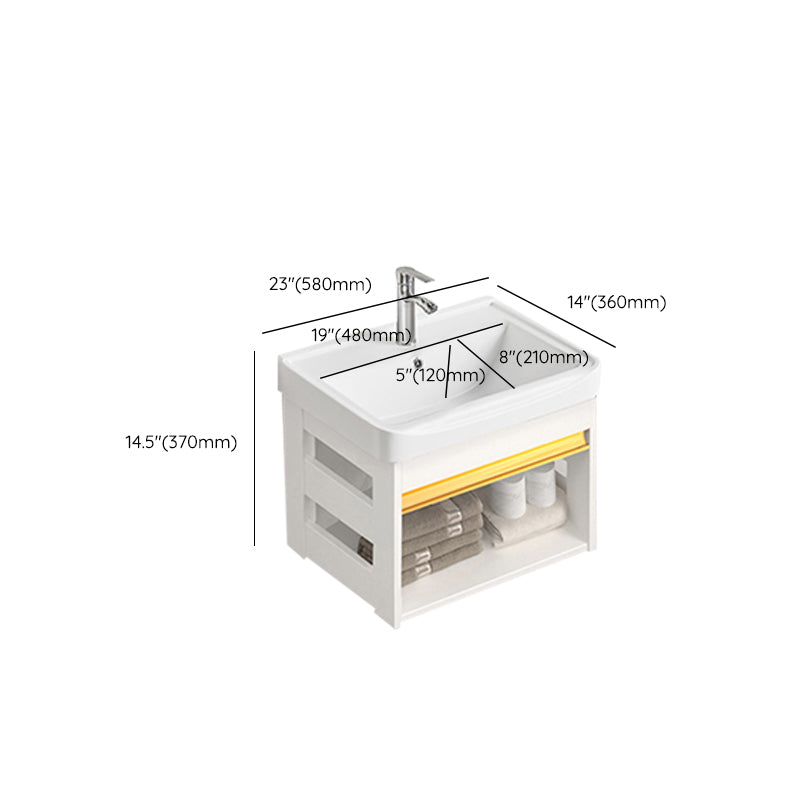 Sink Vanity Set White Drawers Wall-mounted Rectangular Sink with Faucet