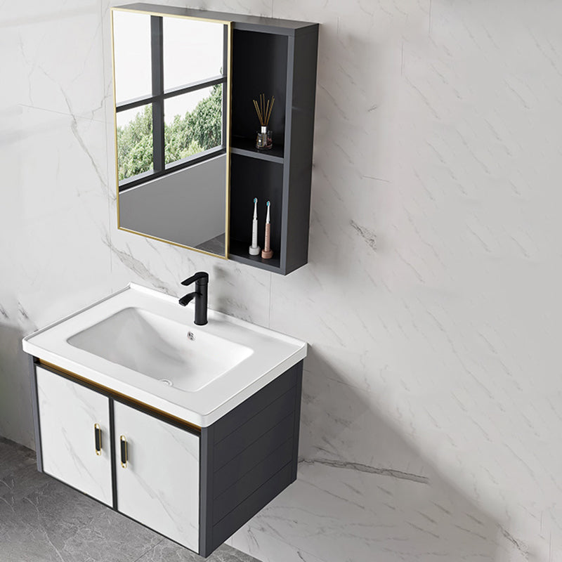 Sink Vanity Wall Mounted Mirror Drawers Ceramic Bathroom Vanity with Faucet