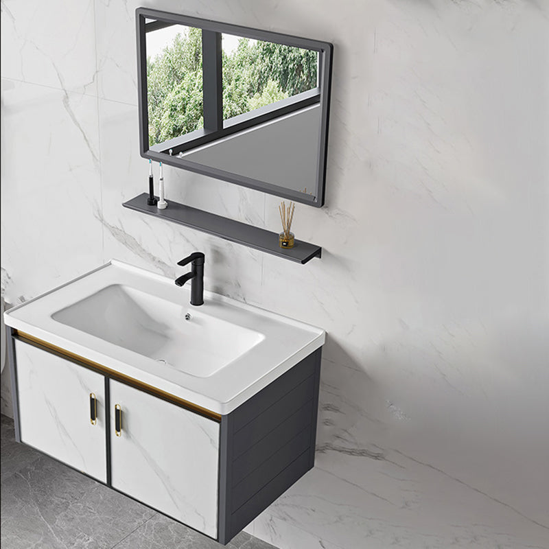 Sink Vanity Wall Mounted Mirror Drawers Ceramic Bathroom Vanity with Faucet