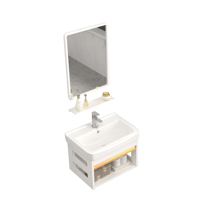 Wall Mounted Vanity Set White Storage Shelf Faucet Sink Vanity with Mirror