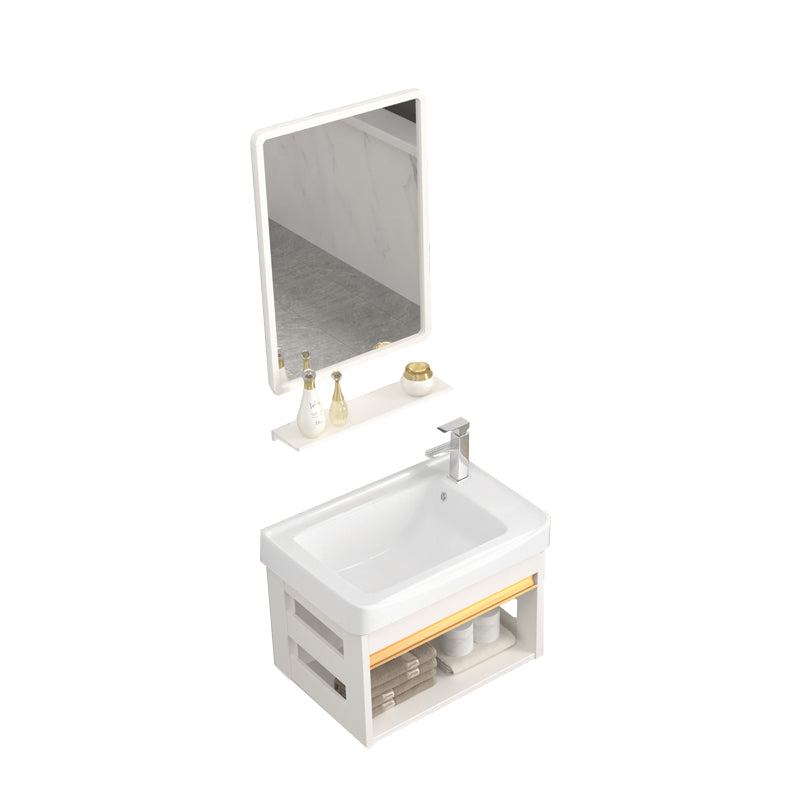 Wall Mounted Vanity Set White Storage Shelf Faucet Sink Vanity with Mirror