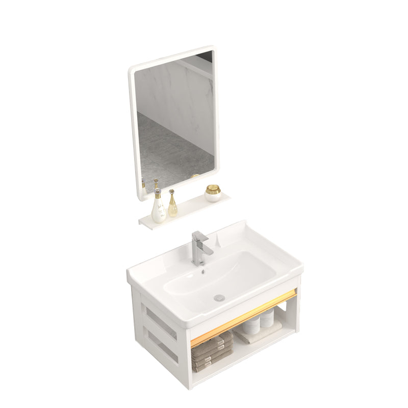 Wall Mounted Vanity Set White Storage Shelf Faucet Sink Vanity with Mirror