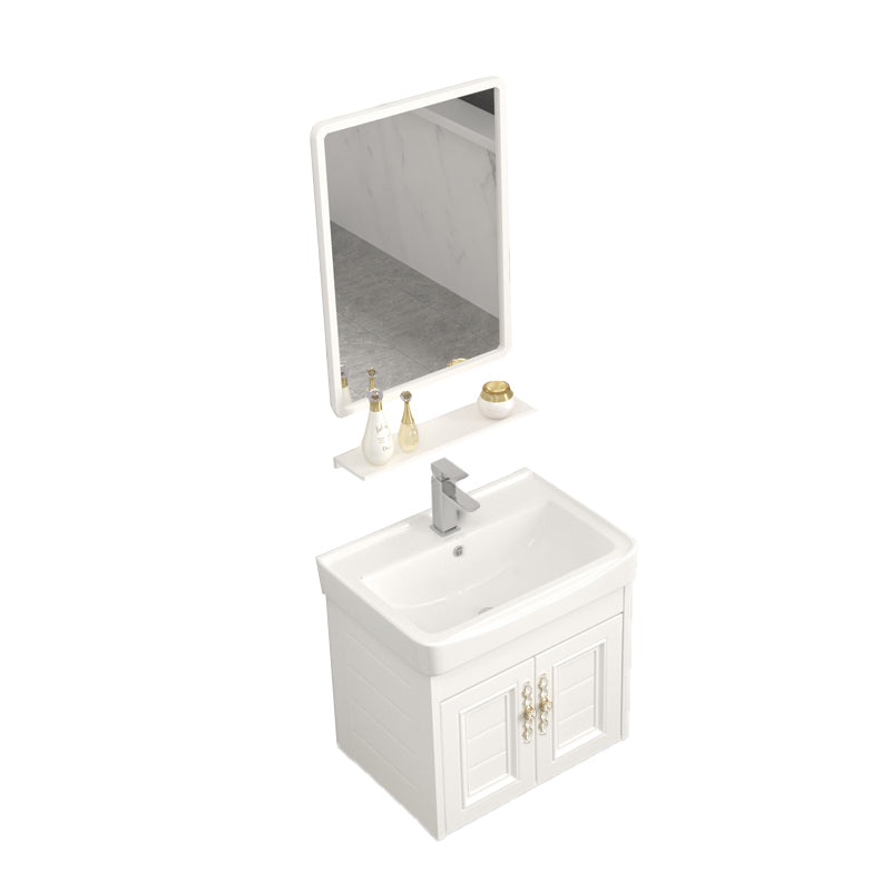 Wall Mounted Vanity Set White Storage Shelf Faucet Sink Vanity with Mirror