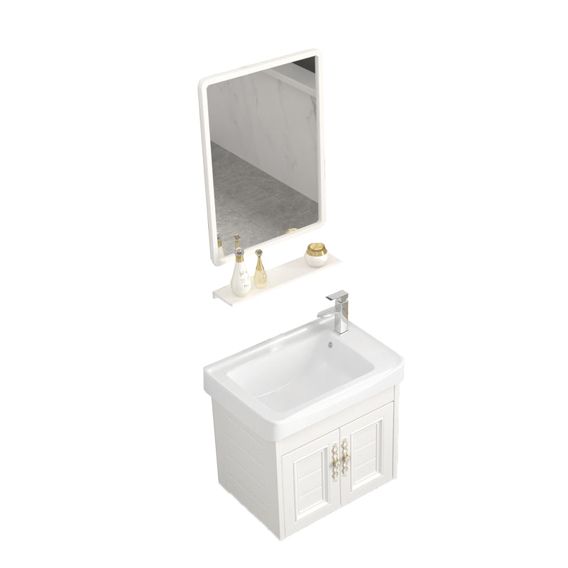 Wall Mounted Vanity Set White Storage Shelf Faucet Sink Vanity with Mirror