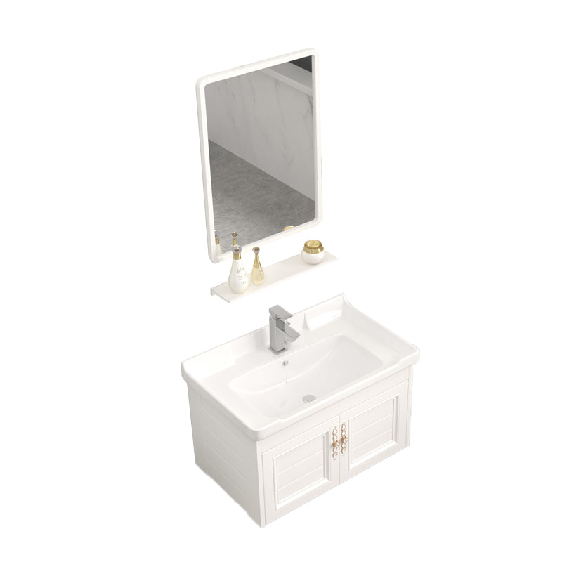 Wall Mounted Vanity Set White Storage Shelf Faucet Sink Vanity with Mirror