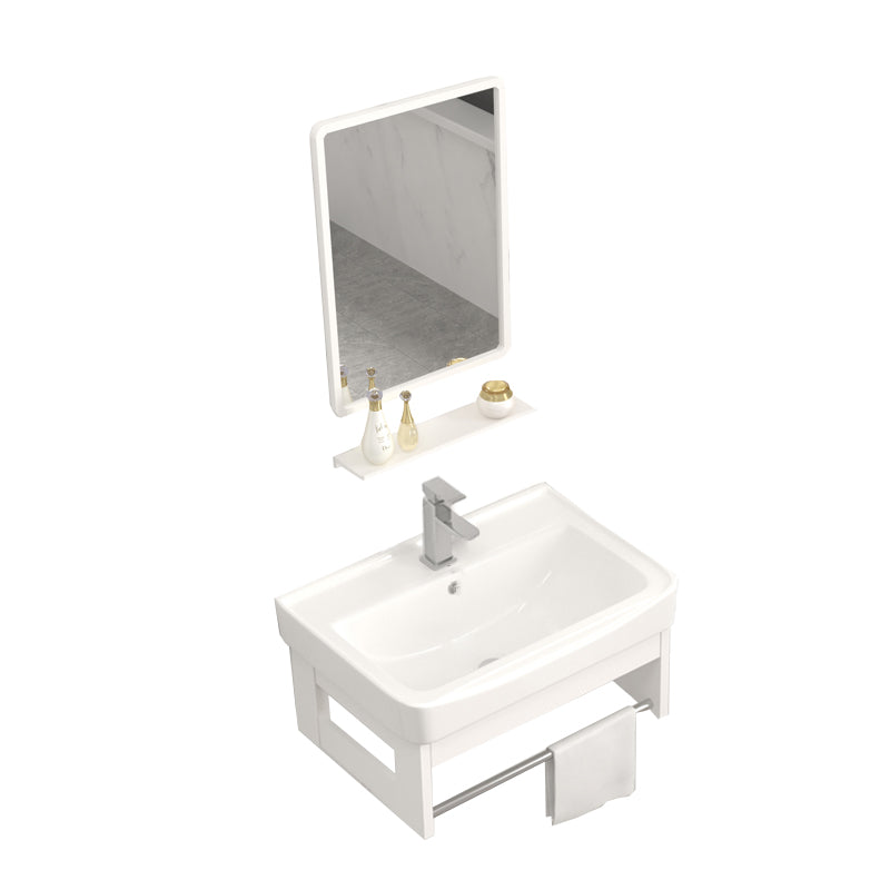 Wall Mounted Vanity Set White Storage Shelf Faucet Sink Vanity with Mirror