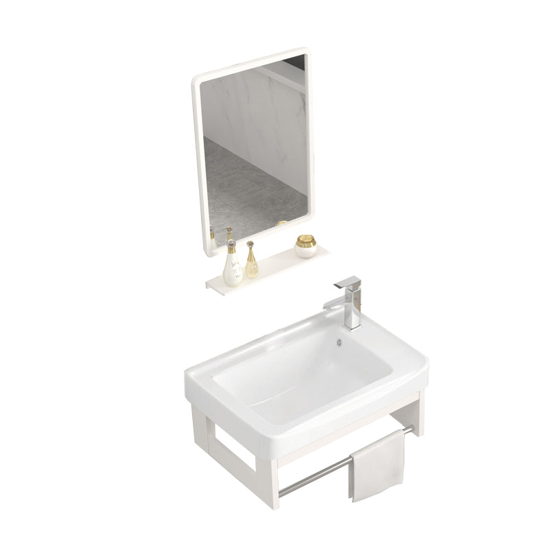 Wall Mounted Vanity Set White Storage Shelf Faucet Sink Vanity with Mirror