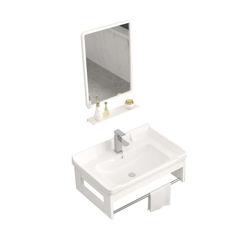 Wall Mounted Vanity Set White Storage Shelf Faucet Sink Vanity with Mirror