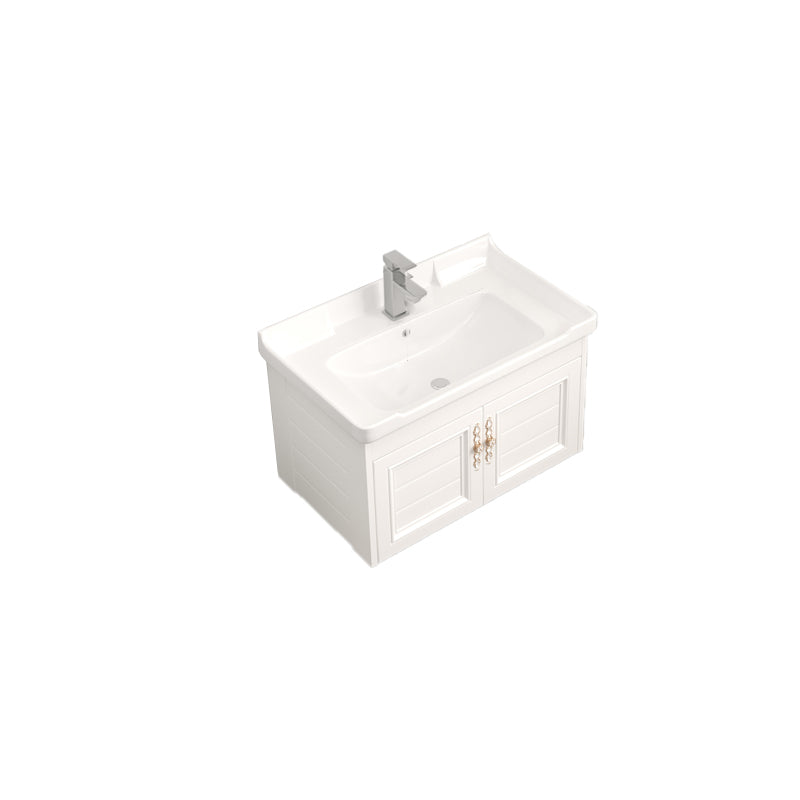 Wall Mounted Vanity Set White Storage Shelf Faucet Sink Vanity with Mirror