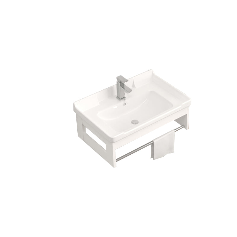 Wall Mounted Vanity Set White Storage Shelf Faucet Sink Vanity with Mirror