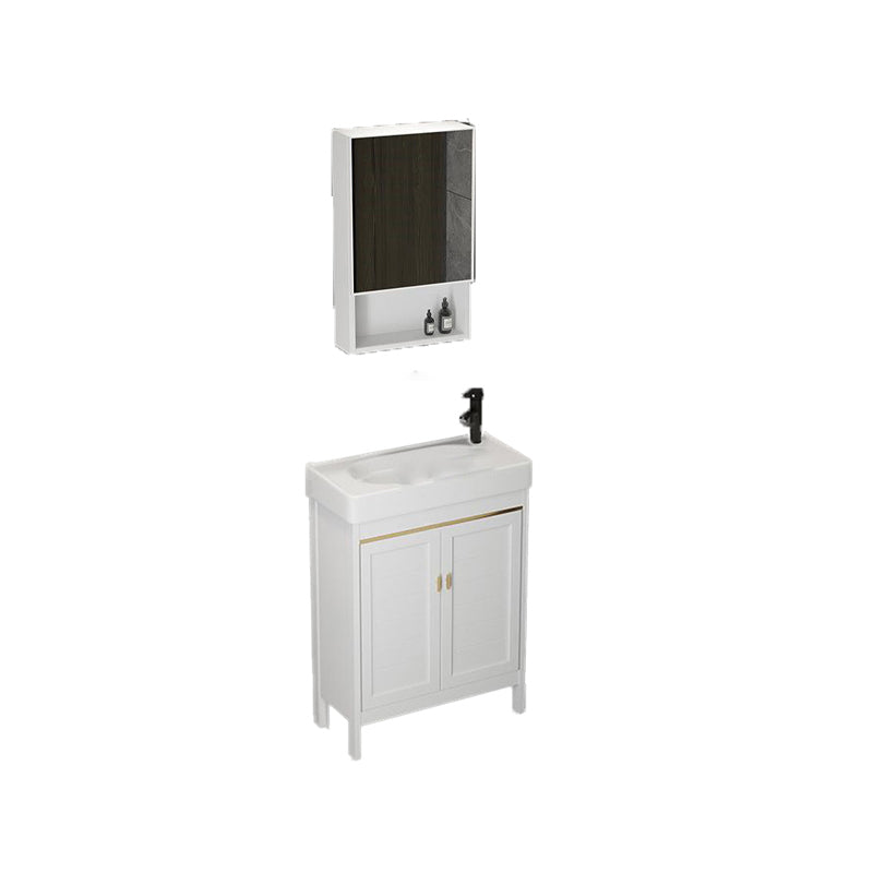 Single Sink Bath Vanity Set White Oval Metal 2 Doors Bathroom Vanity with Mirror