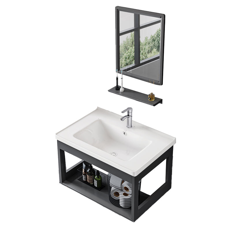 Bathroom Sink Vanity Rectangular Ceramic Sink Drawers Mirror Vanity with Faucet