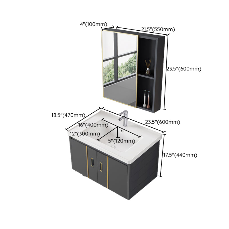 Bathroom Sink Vanity Rectangular Ceramic Sink Drawers Mirror Vanity with Faucet