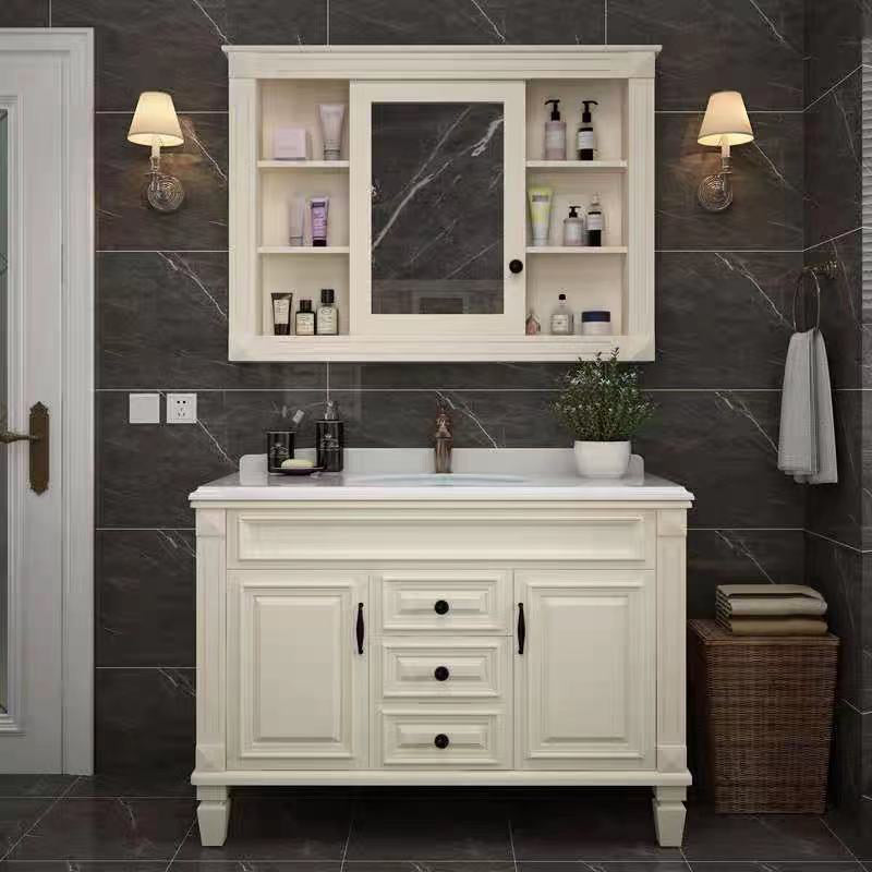 2 Doors Vanity Wood Frame Mirror Freestanding Oval Single Sink Drawers Bath Vanity