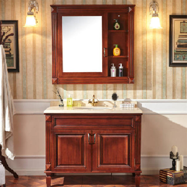 2 Doors Vanity Wood Frame Mirror Freestanding Oval Single Sink Drawers Bath Vanity