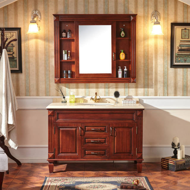 2 Doors Vanity Wood Frame Mirror Freestanding Oval Single Sink Drawers Bath Vanity