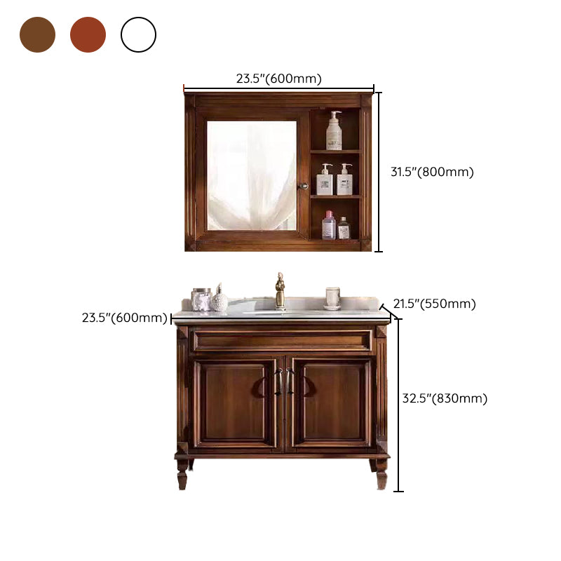 2 Doors Vanity Wood Frame Mirror Freestanding Oval Single Sink Drawers Bath Vanity