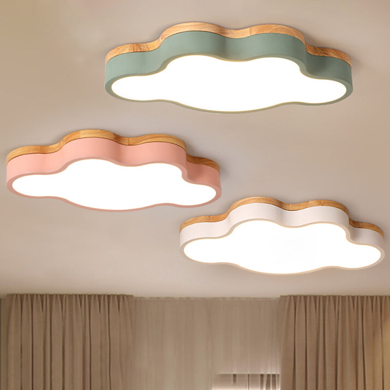 Modern Wood Flush Mount Cloud Shape Ceiling Light with Acrylic Shade for Living Room