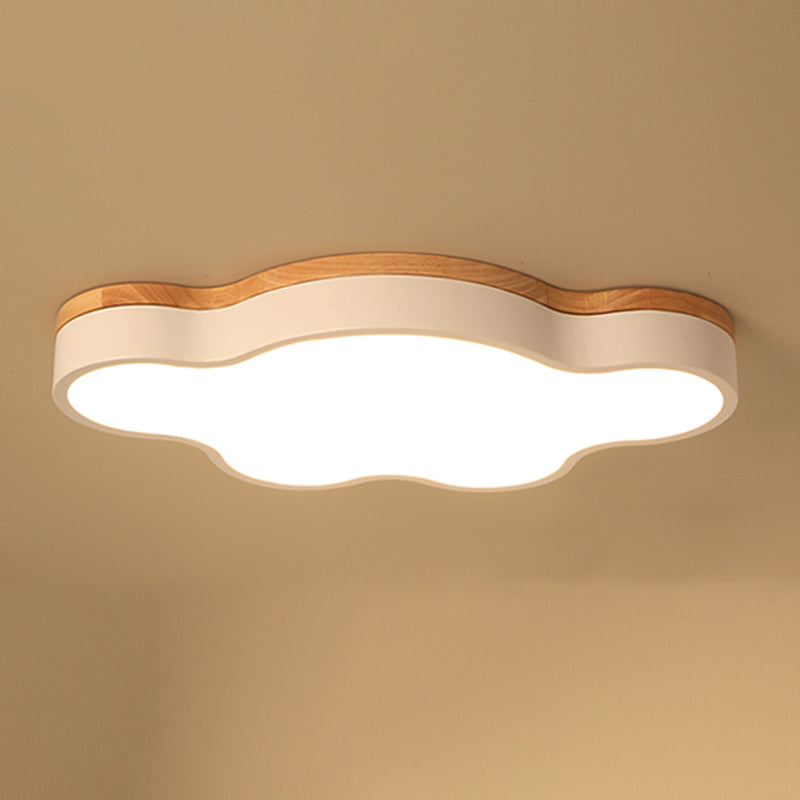 Modern Wood Flush Mount Cloud Shape Ceiling Light with Acrylic Shade for Living Room