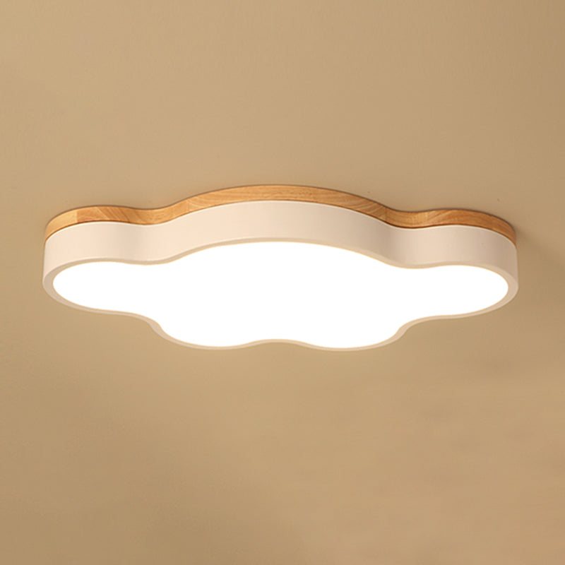 Modern Wood Flush Mount Cloud Shape Ceiling Light with Acrylic Shade for Living Room