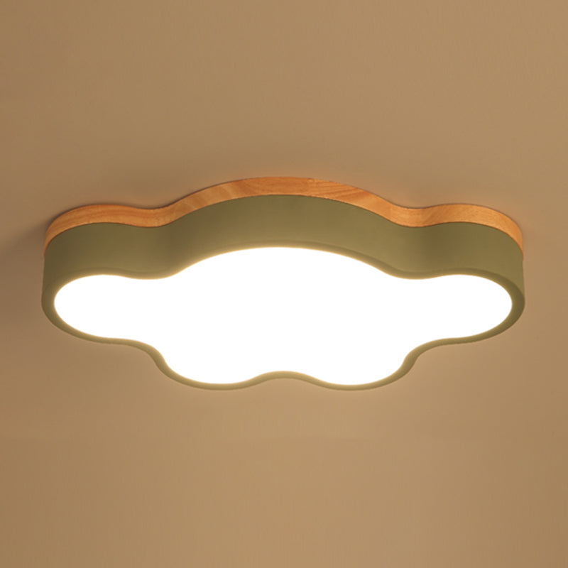 Modern Wood Flush Mount Cloud Shape Ceiling Light with Acrylic Shade for Living Room