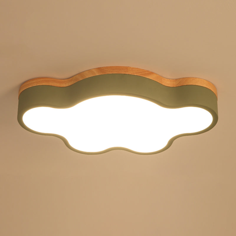 Modern Wood Flush Mount Cloud Shape Ceiling Light with Acrylic Shade for Living Room