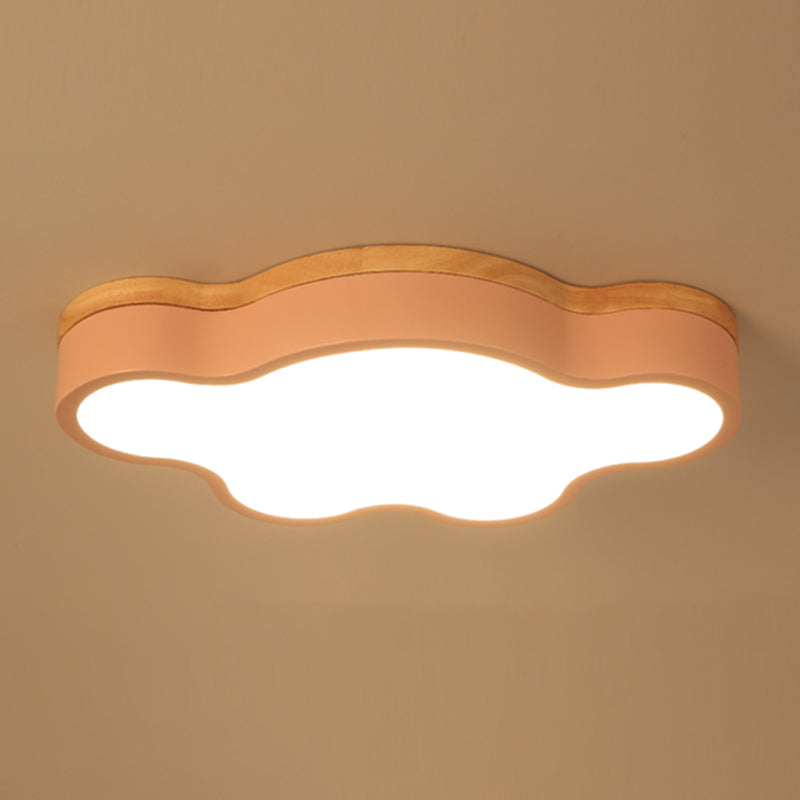 Modern Wood Flush Mount Cloud Shape Ceiling Light with Acrylic Shade for Living Room