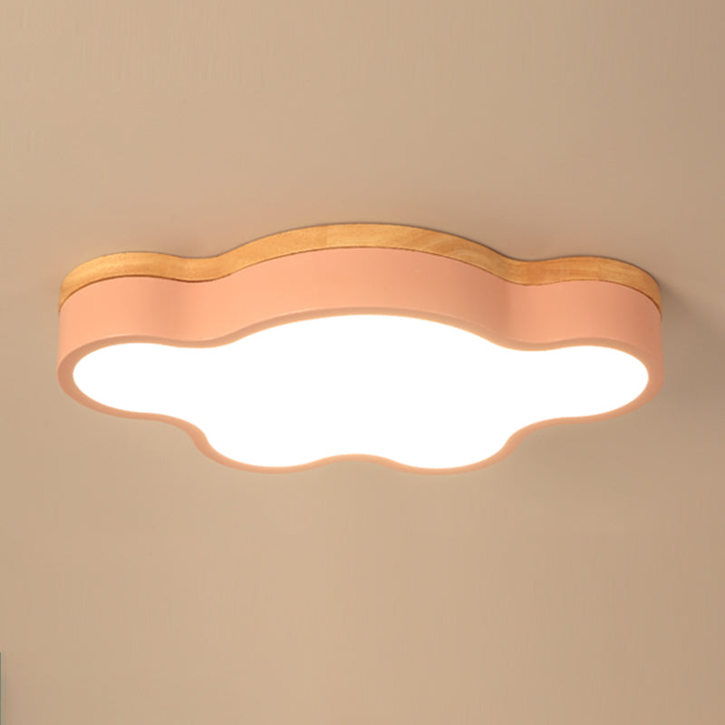 Modern Wood Flush Mount Cloud Shape Ceiling Light with Acrylic Shade for Living Room