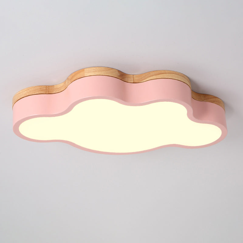 Modern Wood Flush Mount Cloud Shape Ceiling Light with Acrylic Shade for Living Room