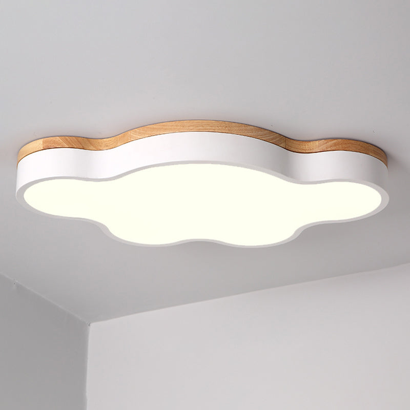 Modern Wood Flush Mount Cloud Shape Ceiling Light with Acrylic Shade for Living Room