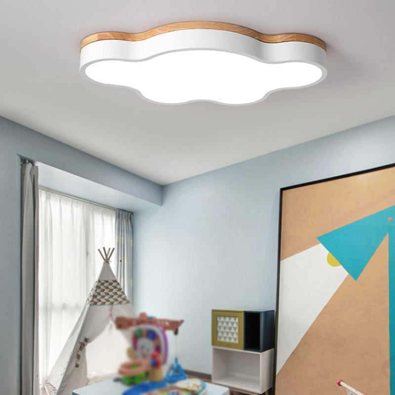 Modern Wood Flush Mount Cloud Shape Ceiling Light with Acrylic Shade for Living Room