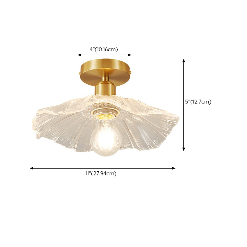 Flower Shape Glass Flush Light Modern Style 1 Light Flush Mount Fixture in Brass