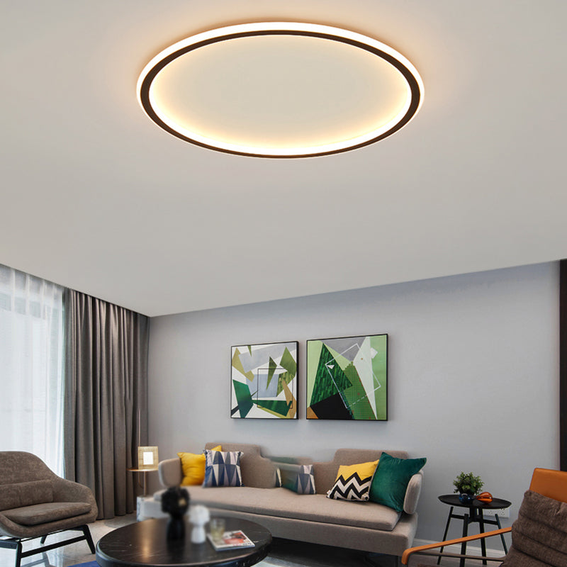 Minimalism Ceiling Lighting Circle LED Flush Mount Fixture in Black for Bedroom