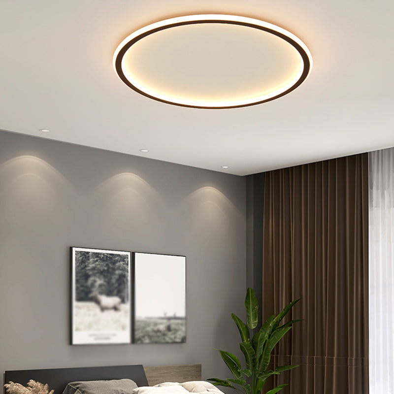 Minimalism Ceiling Lighting Circle LED Flush Mount Fixture in Black for Bedroom