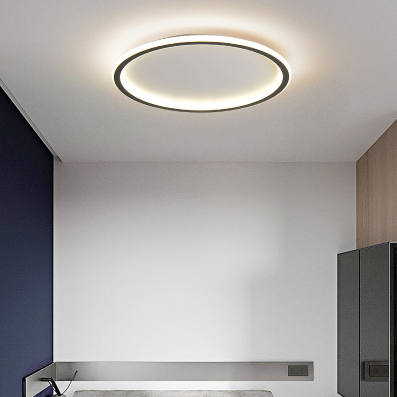 Minimalism Ceiling Lighting Circle LED Flush Mount Fixture in Black for Bedroom