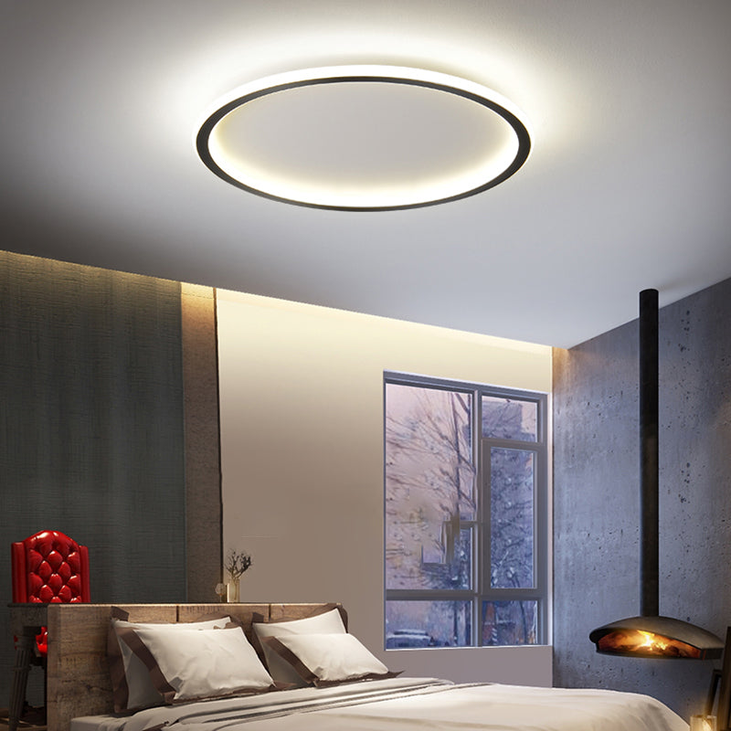 Minimalism Ceiling Lighting Circle LED Flush Mount Fixture in Black for Bedroom