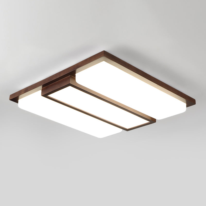 Brown Modern Wood Flush Mount Geometric Shape Ceiling Light with Acrylic Shade for Bedroom