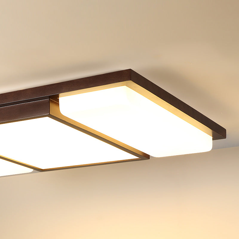 Brown Modern Wood Flush Mount Geometric Shape Ceiling Light with Acrylic Shade for Bedroom