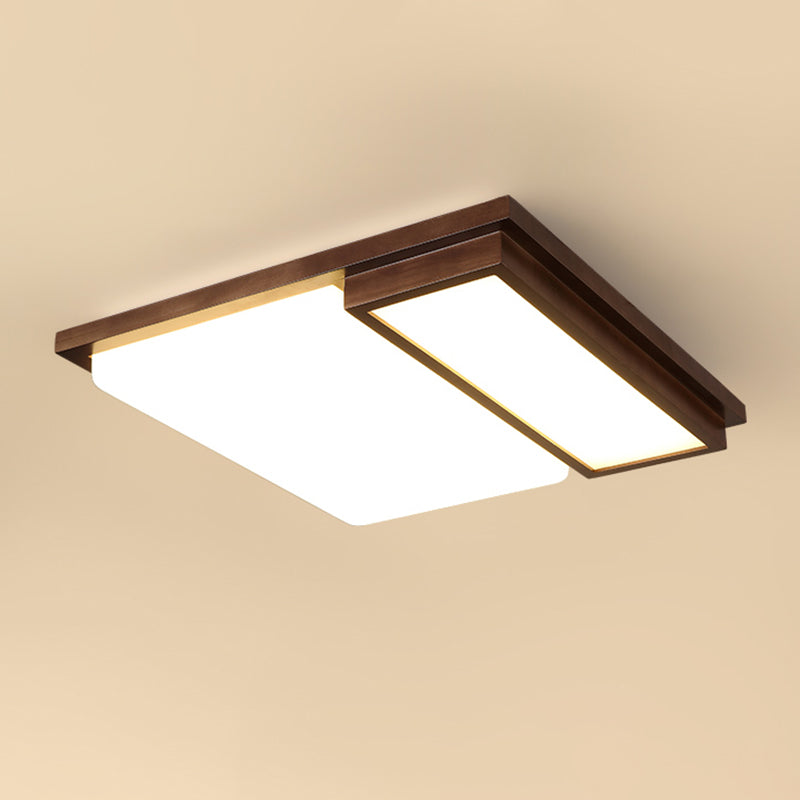 Brown Modern Wood Flush Mount Geometric Shape Ceiling Light with Acrylic Shade for Bedroom