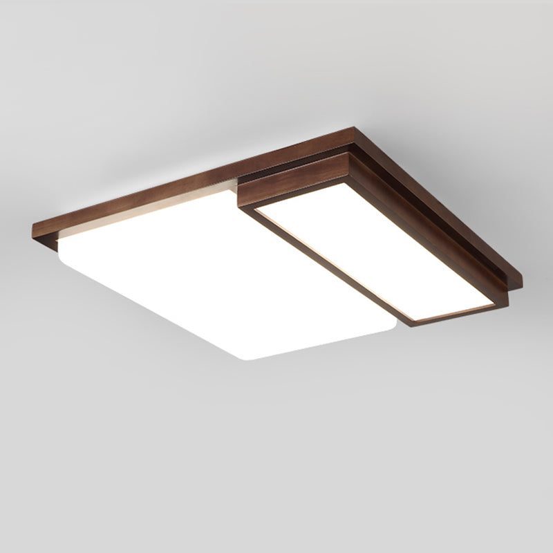 Brown Modern Wood Flush Mount Geometric Shape Ceiling Light with Acrylic Shade for Bedroom