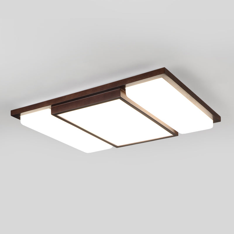 Brown Modern Wood Flush Mount Geometric Shape Ceiling Light with Acrylic Shade for Bedroom