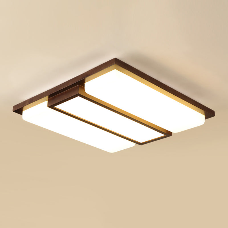 Brown Modern Wood Flush Mount Geometric Shape Ceiling Light with Acrylic Shade for Bedroom