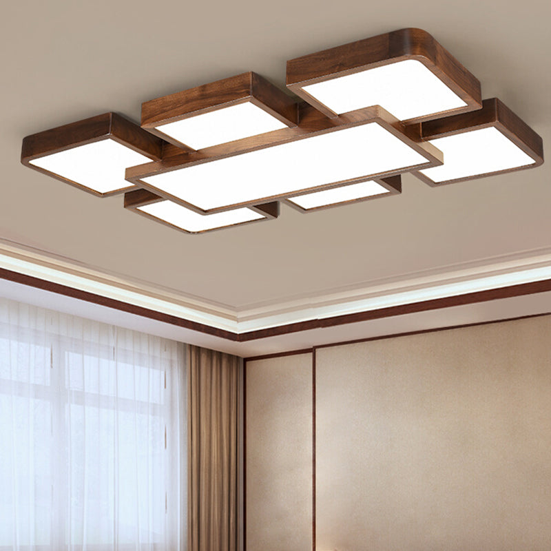 LED Modern Wood Flush Mount Geometric Shape Ceiling Lamp with Acrylic Shade for Bedroom