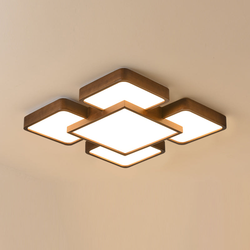 LED Modern Wood Flush Mount Geometric Shape Ceiling Lamp with Acrylic Shade for Bedroom