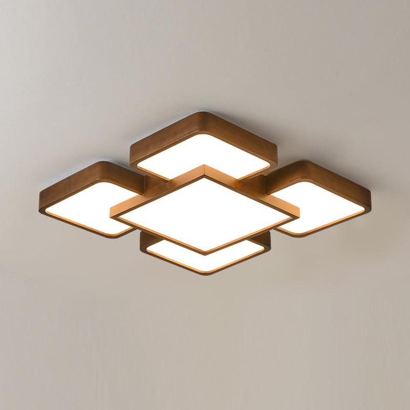 LED Modern Wood Flush Mount Geometric Shape Ceiling Lamp with Acrylic Shade for Bedroom