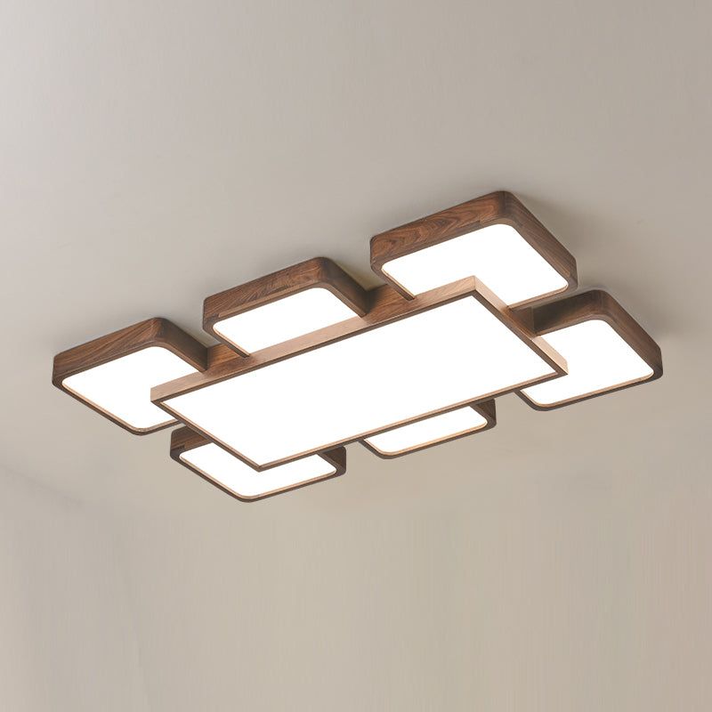 LED Modern Wood Flush Mount Geometric Shape Ceiling Lamp with Acrylic Shade for Bedroom