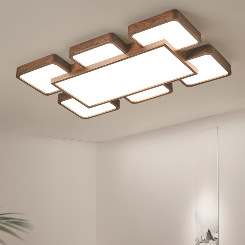 LED Modern Wood Flush Mount Geometric Shape Ceiling Lamp with Acrylic Shade for Bedroom