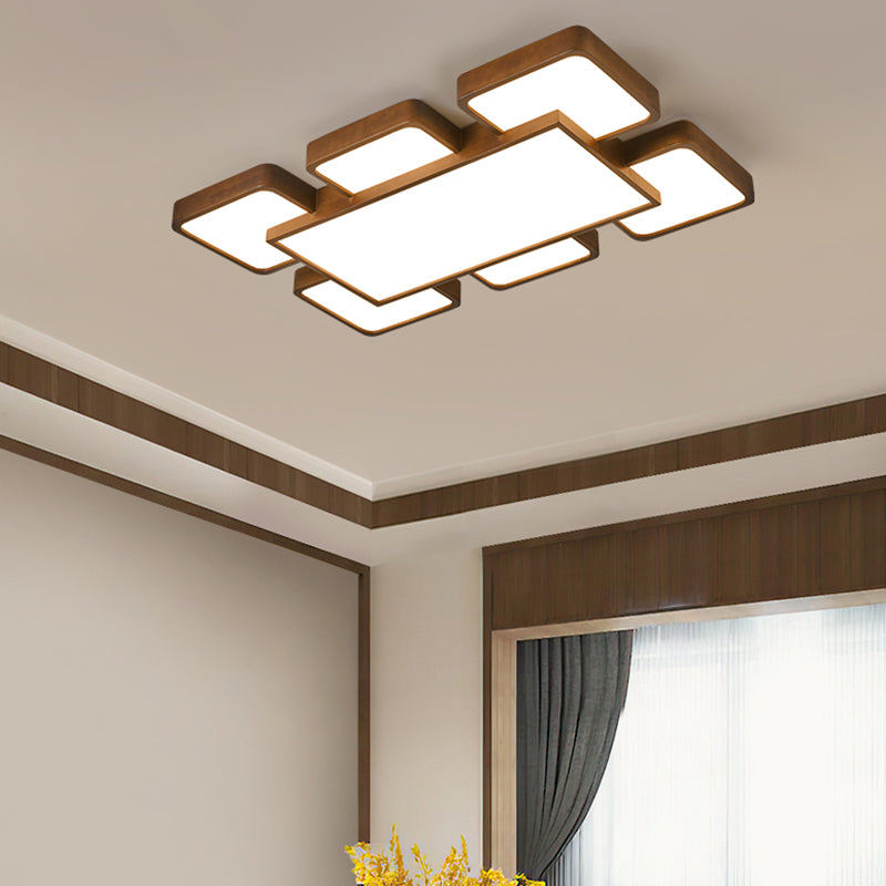 LED Modern Wood Flush Mount Geometric Shape Ceiling Lamp with Acrylic Shade for Bedroom