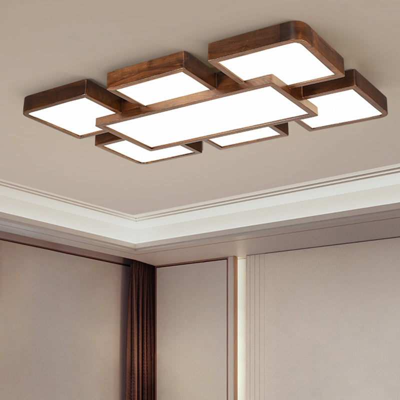 LED Modern Wood Flush Mount Geometric Shape Ceiling Lamp with Acrylic Shade for Bedroom