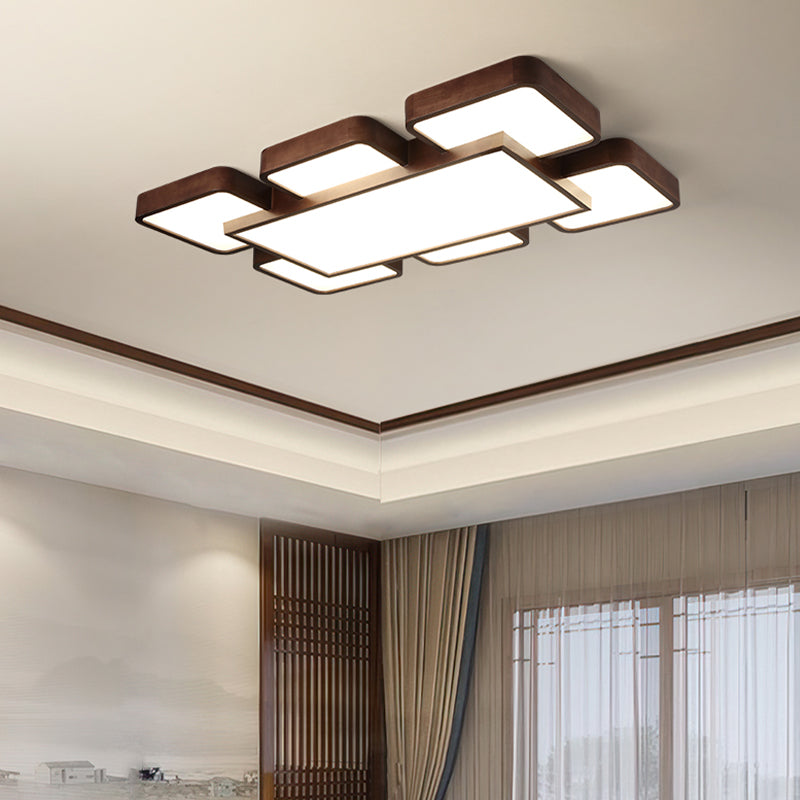 LED Modern Wood Flush Mount Geometric Shape Ceiling Lamp with Acrylic Shade for Bedroom